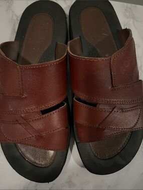 Roma Men's Dark Brown Leather Slide Sandals
